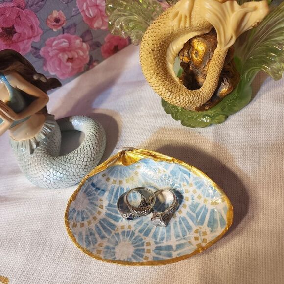 DECOUPAGE BLUE CIRCLES CLAM SHELL - Picture 4 of 11